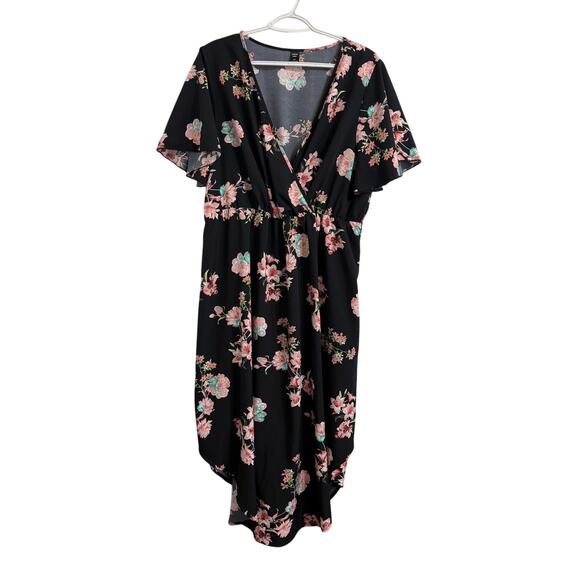 SHEIN Curve 2x Black Floral Dress Women Knee Shin Length Plus Size Gown - Picture 1 of 4